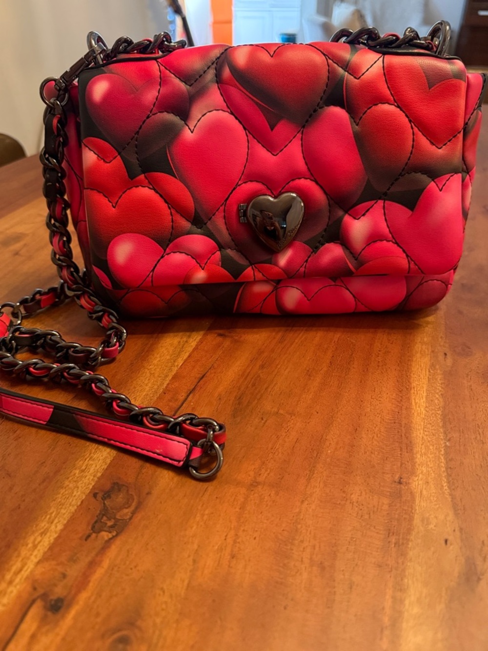 Red Heart-Print Quilted Crossbody Bag Betsy Johnson